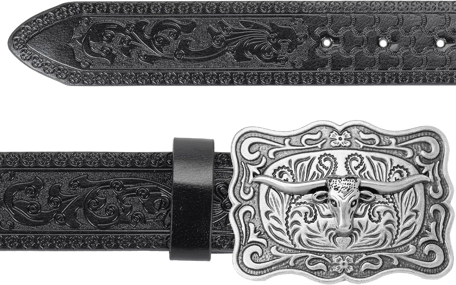 image:imageWomenWesternBelts Turquoise Oval Buckle CowboyLeatherBelt Dress Jeans western outfits belt faux leather floral embossed pattern adjustable fit belts for rodeos festivals country eventsBlack2