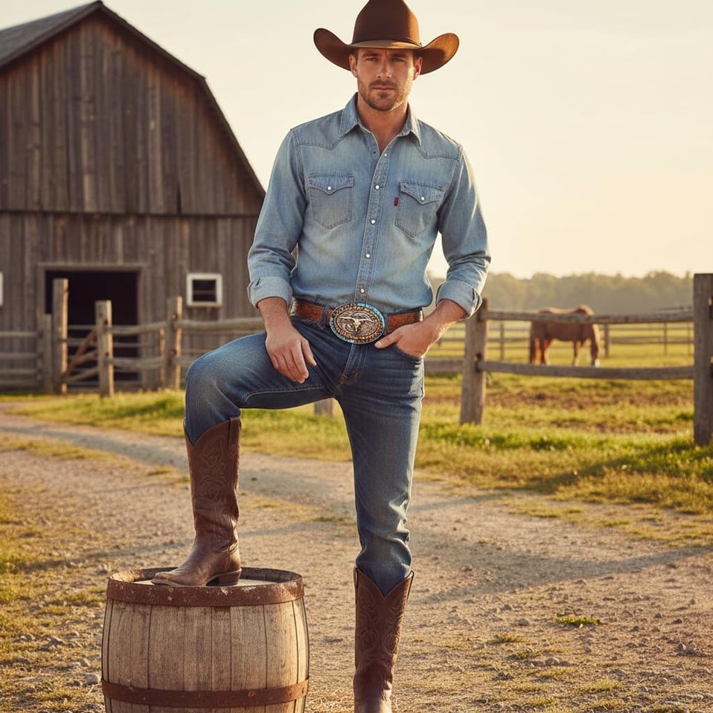 image:imageWomenWesternBelts Turquoise Oval Buckle CowboyLeatherBelt Dress Jeans western outfits belt faux leather floral embossed pattern adjustable fit belts for rodeos festivals country eventsBrown