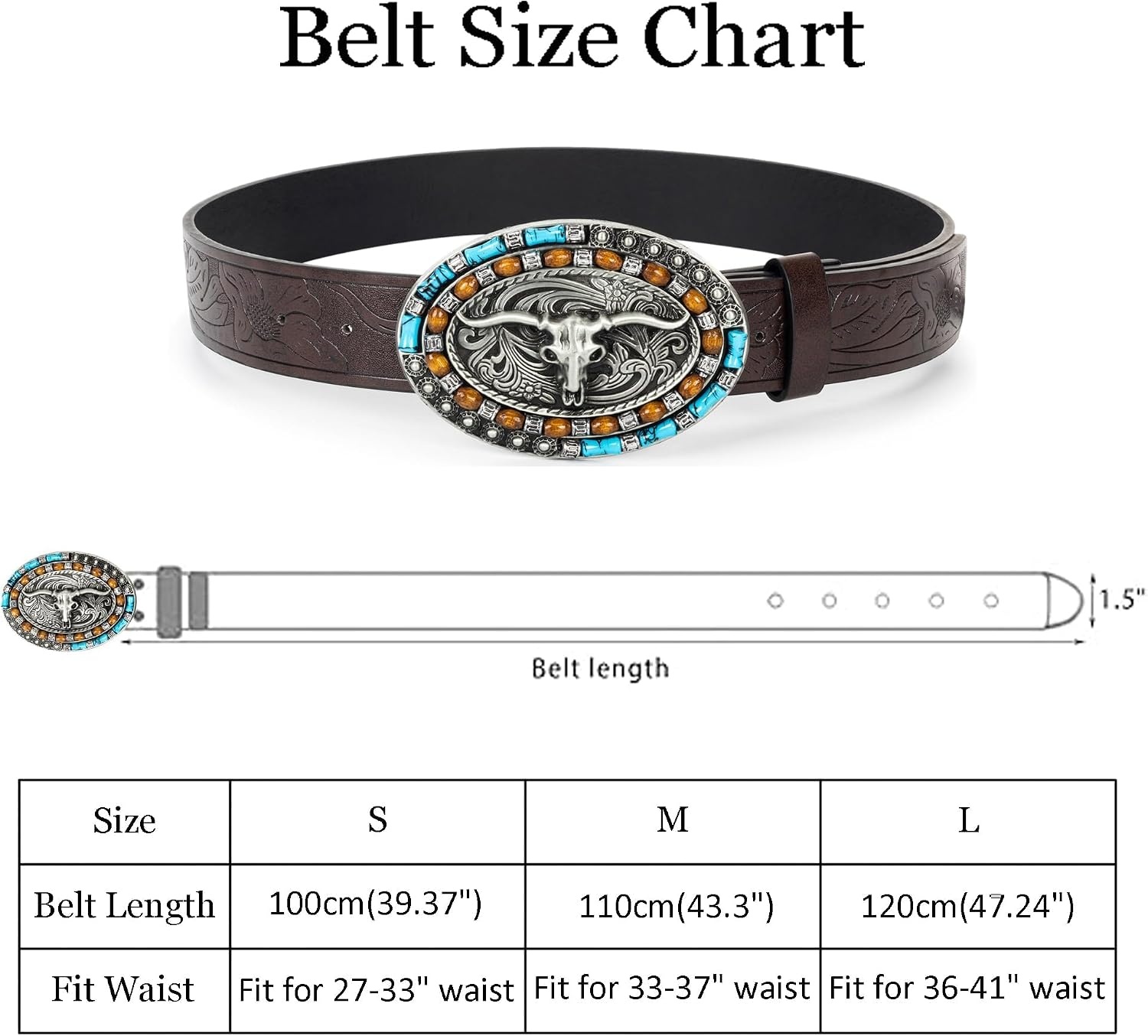 image:imageWomenWesternBelts Turquoise Oval Buckle CowboyLeatherBelt Dress Jeans western outfits belt faux leather floral embossed pattern adjustable fit belts for rodeos festivals country eventsCoffee