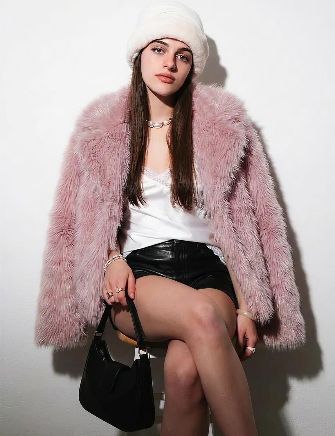 image:imageWomens Faux Fur Coat Lapel Winter Jacket Fluffy Shaggy Coats Faux FurSnap Buttonwith PocketsShort CoatWarmMachine WashableEco FriendlyCasualLuxuryWinter Coats for WomenPurple