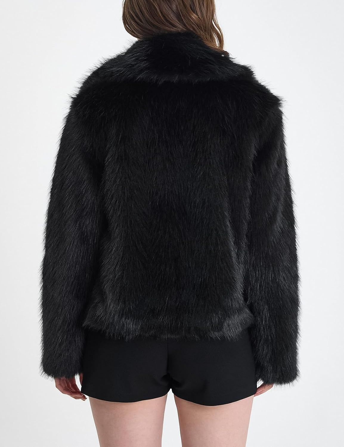 image:imageWomens Faux Fur Coat Lapel Winter Jacket Fluffy Shaggy Coats Faux FurSnap Buttonwith PocketsShort CoatWarmMachine WashableEco FriendlyCasualLuxuryWinter Coats for WomenBlack