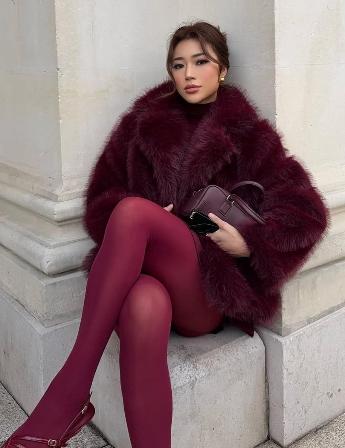 image:imageWomens Faux Fur Coat Lapel Winter Jacket Fluffy Shaggy Coats Faux FurSnap Buttonwith PocketsShort CoatWarmMachine WashableEco FriendlyCasualLuxuryWinter Coats for WomenWinered