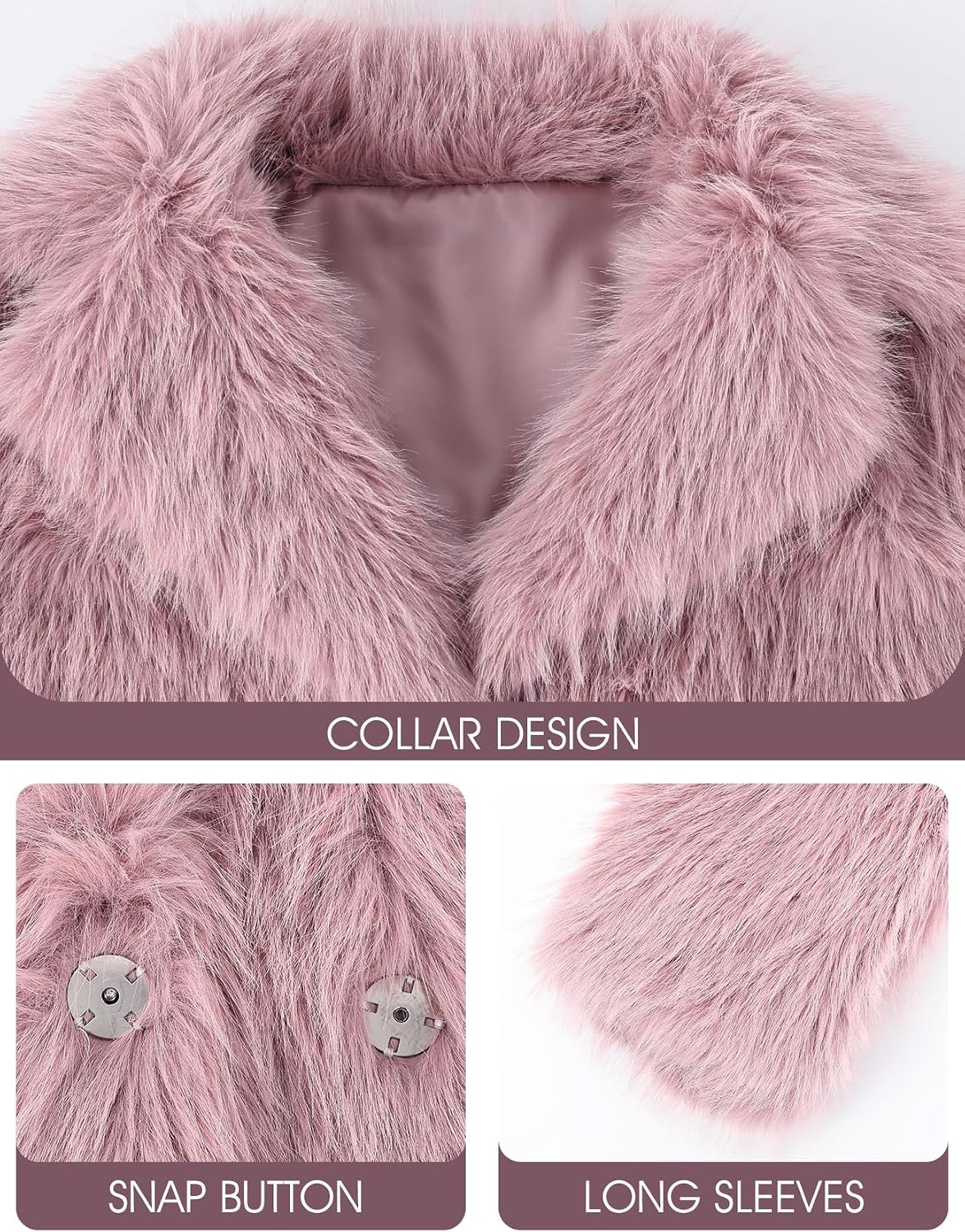 image:imageWomens Faux Fur Coat Lapel Winter Jacket Fluffy Shaggy Coats Faux FurSnap Buttonwith PocketsShort CoatWarmMachine WashableEco FriendlyCasualLuxuryWinter Coats for WomenPurple
