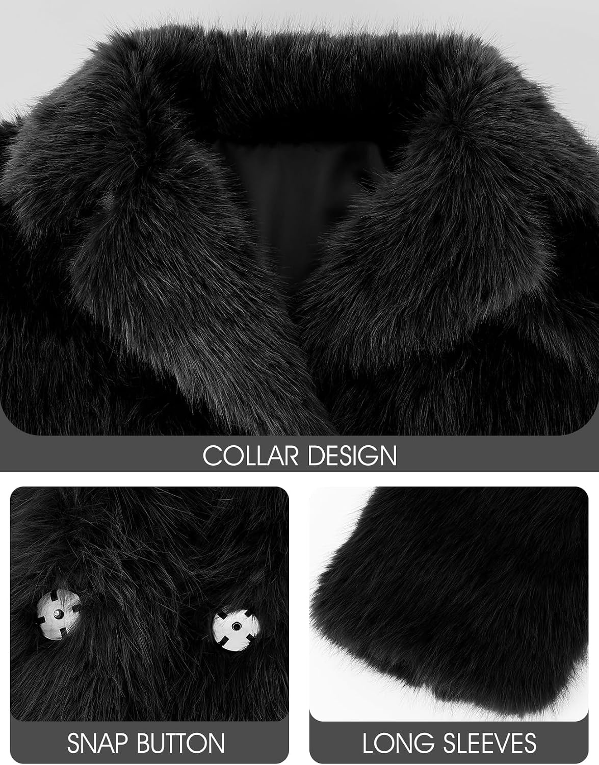 image:imageWomens Faux Fur Coat Lapel Winter Jacket Fluffy Shaggy Coats Faux FurSnap Buttonwith PocketsShort CoatWarmMachine WashableEco FriendlyCasualLuxuryWinter Coats for WomenBlack
