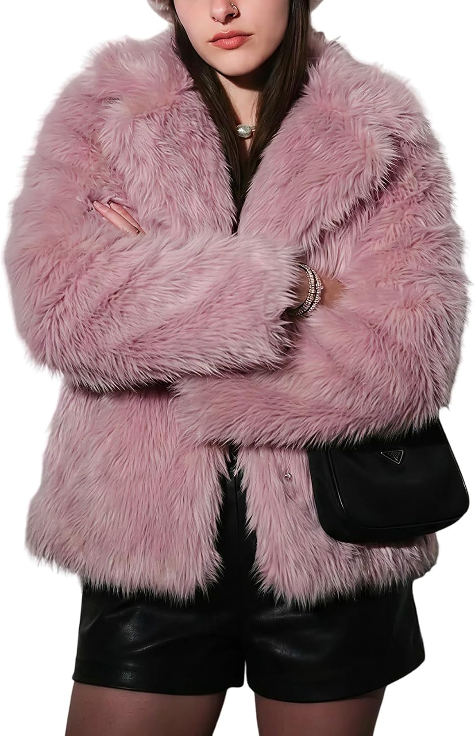 image:imageWomens Faux Fur Coat Lapel Winter Jacket Fluffy Shaggy Coats Faux FurSnap Buttonwith PocketsShort CoatWarmMachine WashableEco FriendlyCasualLuxuryWinter Coats for WomenPurple