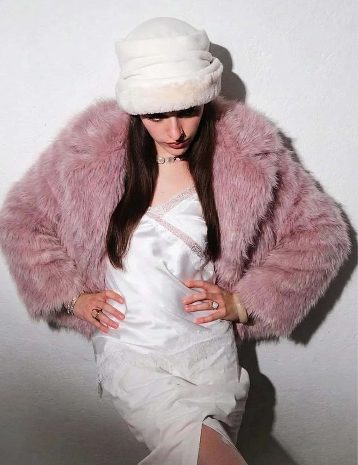 image:imageWomens Faux Fur Coat Lapel Winter Jacket Fluffy Shaggy Coats Faux FurSnap Buttonwith PocketsShort CoatWarmMachine WashableEco FriendlyCasualLuxuryWinter Coats for WomenPurple
