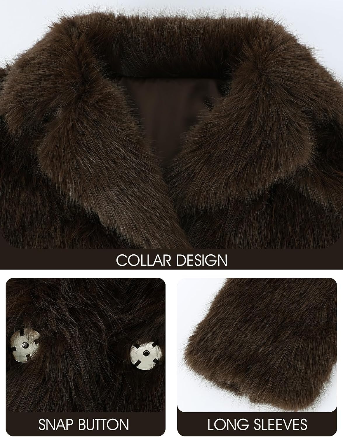 image:imageWomens Faux Fur Coat Lapel Winter Jacket Fluffy Shaggy Coats Faux FurSnap Buttonwith PocketsShort CoatWarmMachine WashableEco FriendlyCasualLuxuryWinter Coats for WomenCoffe