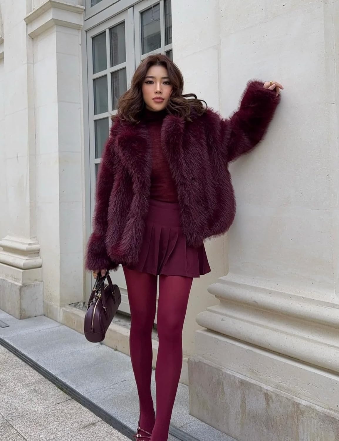 image:imageWomens Faux Fur Coat Lapel Winter Jacket Fluffy Shaggy Coats Faux FurSnap Buttonwith PocketsShort CoatWarmMachine WashableEco FriendlyCasualLuxuryWinter Coats for WomenWinered
