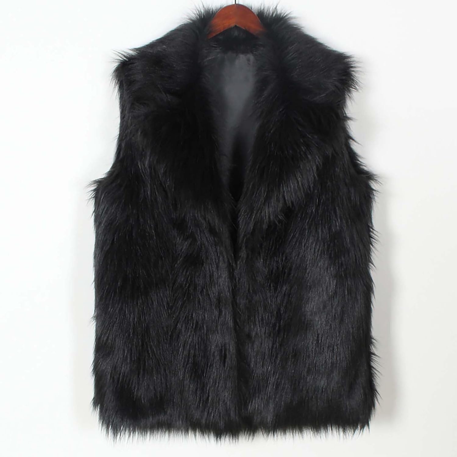 image:imageWomens Faux Fur Vest Fuzzy Fleece Jacket Lapel Furry Jacket Open Front Cardigan Trendy Winter Coats Warm VestBlack