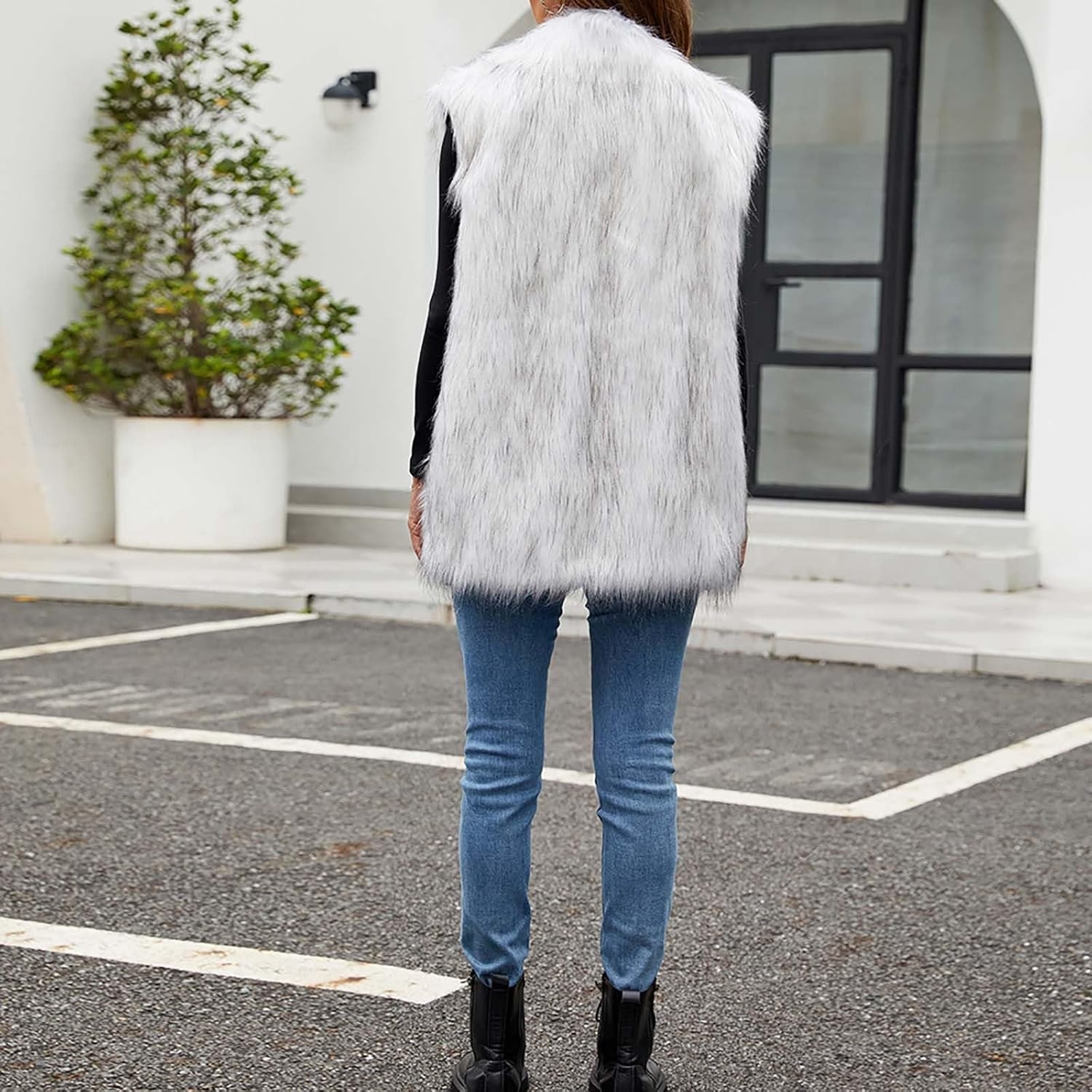 image:imageWomens Faux Fur Vest Fuzzy Fleece Jacket Lapel Furry Jacket Open Front Cardigan Trendy Winter Coats Warm VestWhite