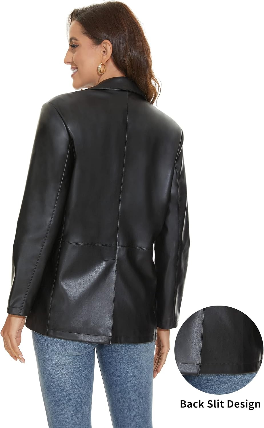 image:imageWomens Faux Leather Blazer Vintage Moto Style Coat SXXL Black Leather jacket Soft Vegan Pleather Oversized Casual Biker Outwear with Button Down Daily FashionBlack