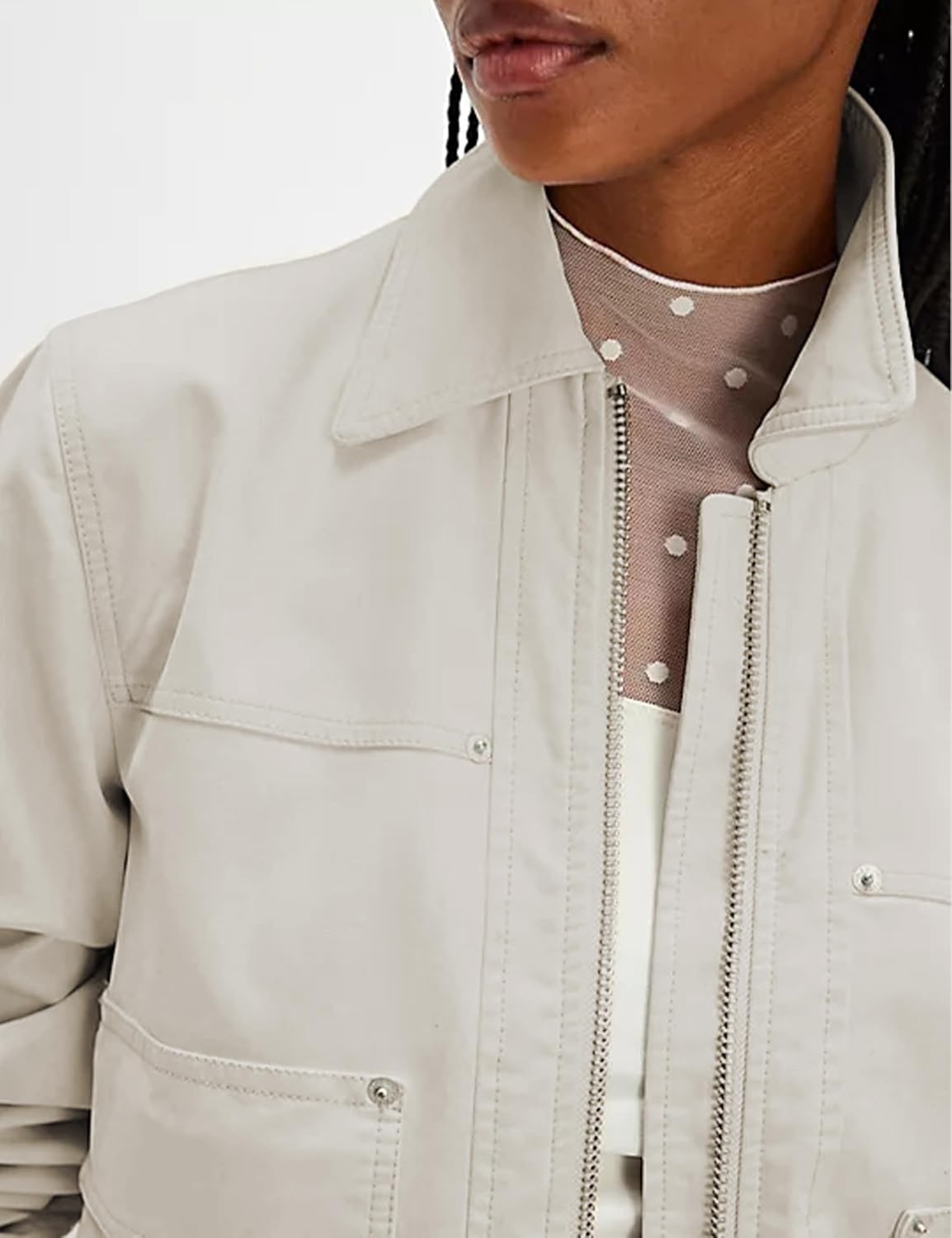 image:imageWomens Faux Leather Jacket Lapel Bell Sleeve Zip Up OutwearBeige
