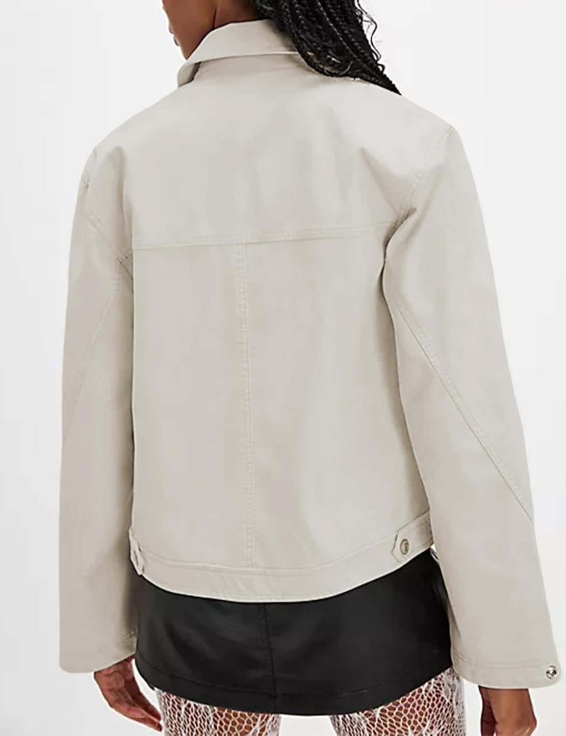 image:imageWomens Faux Leather Jacket Lapel Bell Sleeve Zip Up OutwearBeige