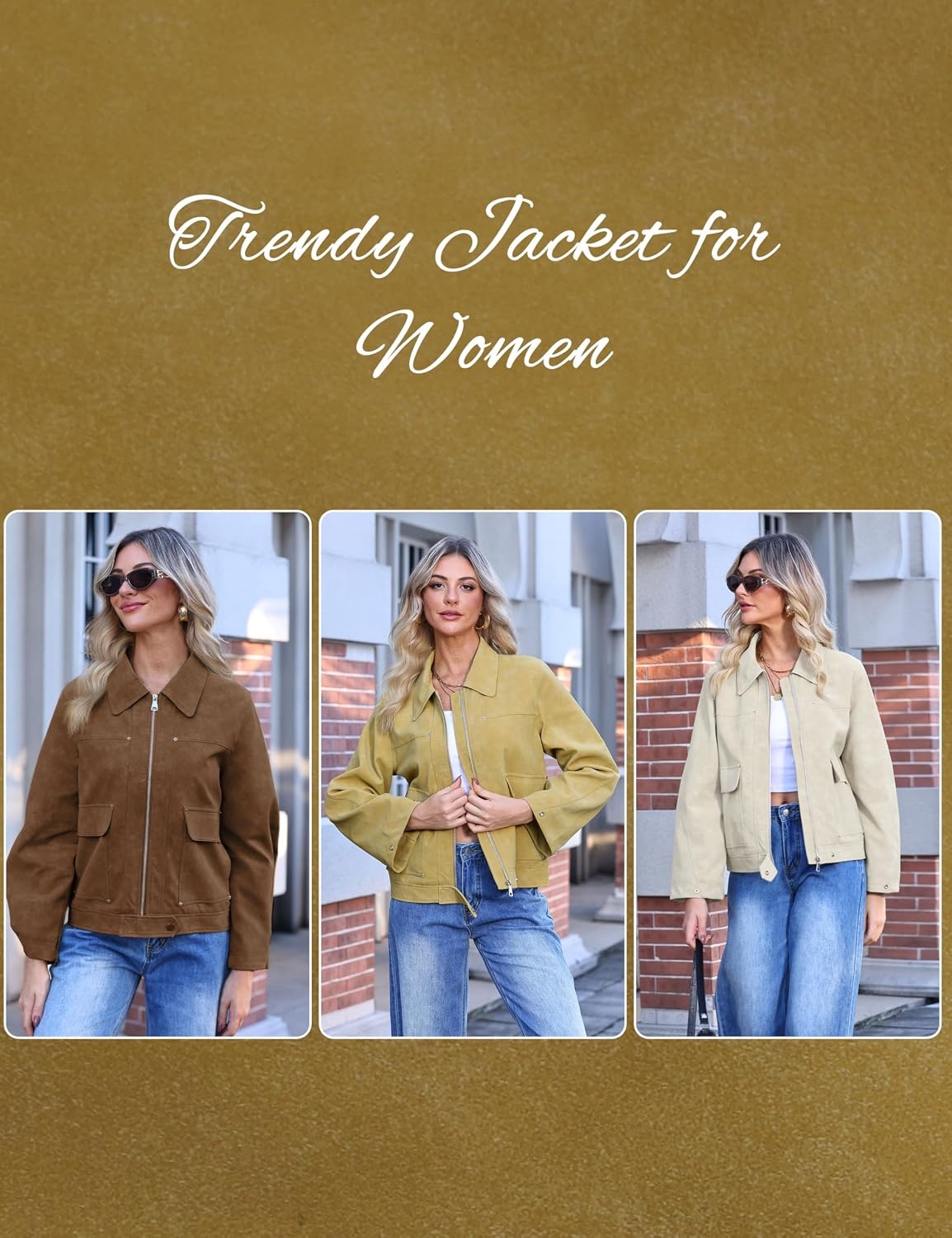 image:imageWomens Faux Leather Jacket Lapel Bell Sleeve Zip Up OutwearBrown
