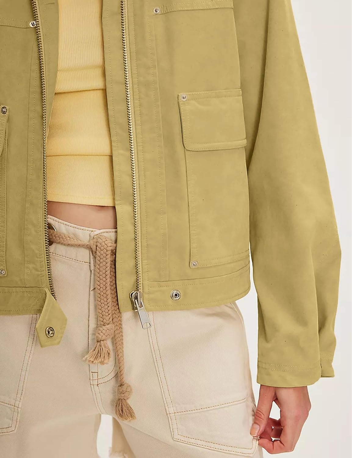 image:imageWomens Faux Leather Jacket Lapel Bell Sleeve Zip Up OutwearYellow