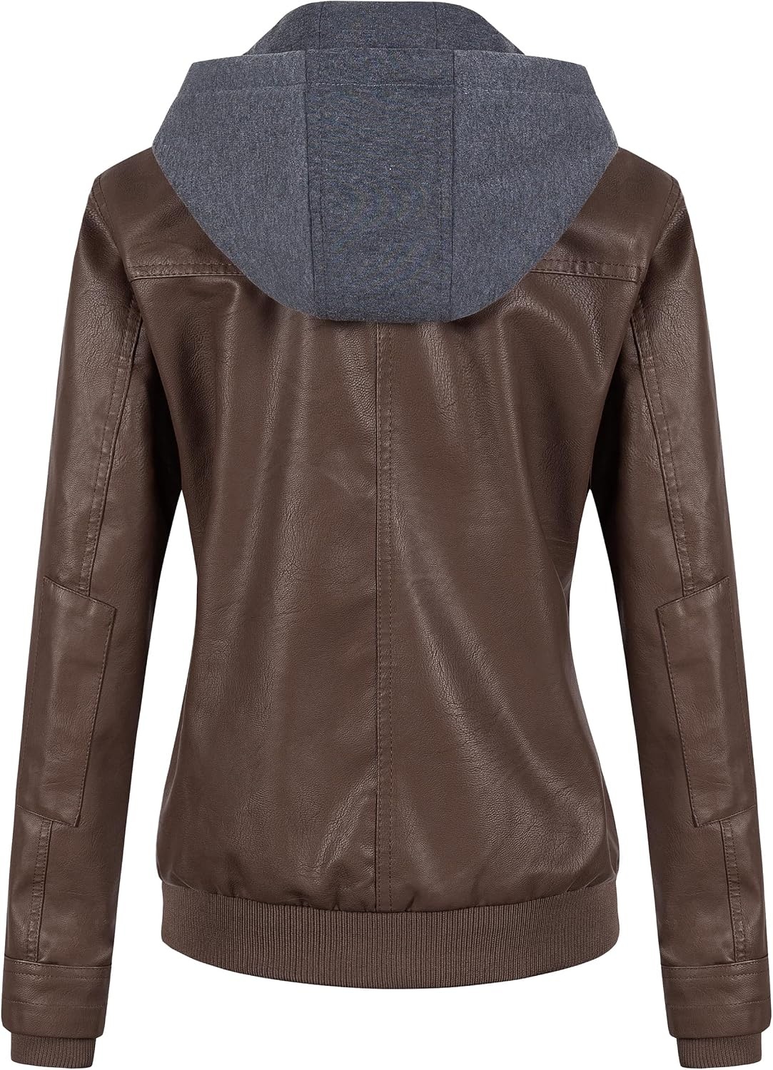 image:imageWomens Faux Leather Jacket Waterproof Motorcycle Bomber Jacket Vintage PU Moto Biker Coat With Removable HoodCoffee