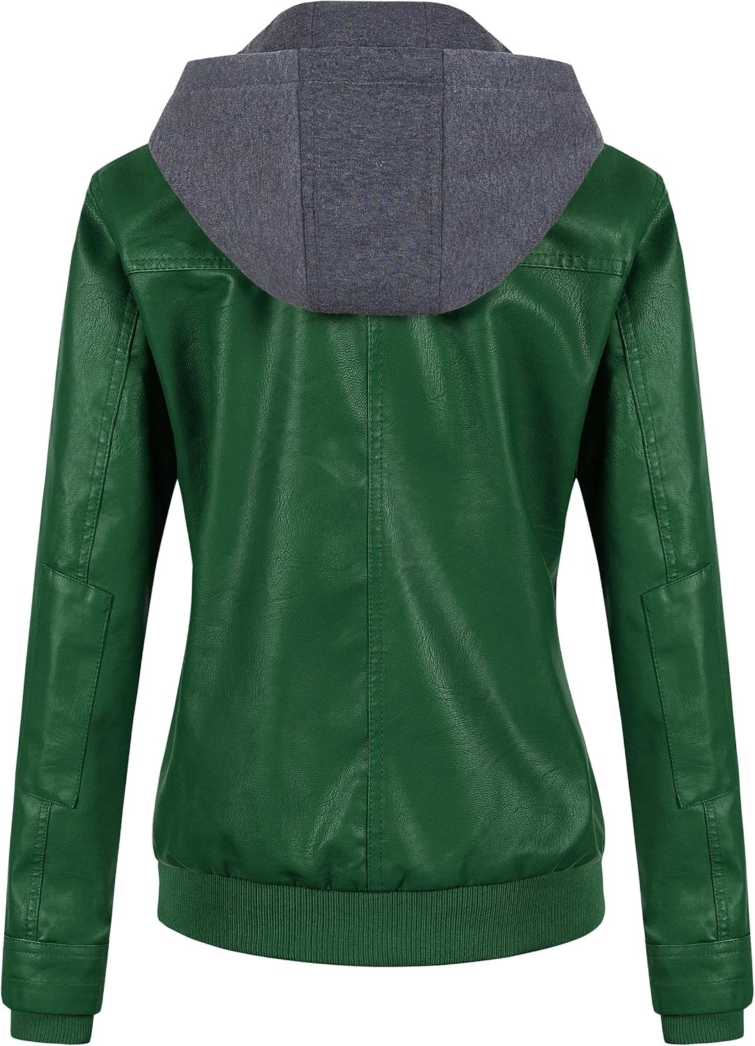 image:imageWomens Faux Leather Jacket Waterproof Motorcycle Bomber Jacket Vintage PU Moto Biker Coat With Removable HoodGreen