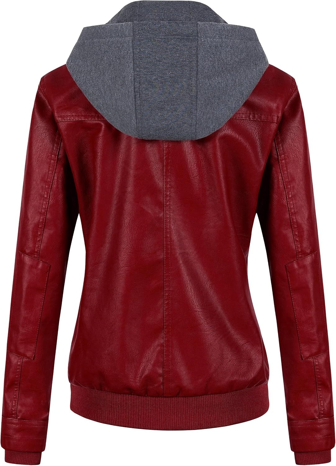 image:imageWomens Faux Leather Jacket Waterproof Motorcycle Bomber Jacket Vintage PU Moto Biker Coat With Removable HoodRed