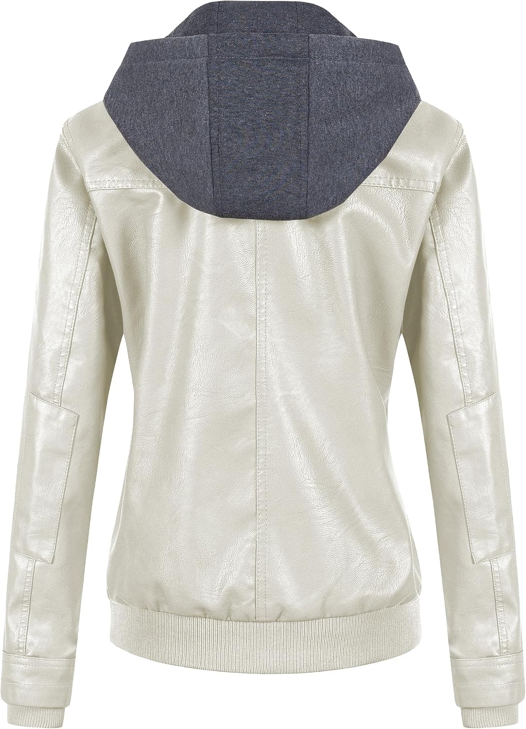 image:imageWomens Faux Leather Jacket Waterproof Motorcycle Bomber Jacket Vintage PU Moto Biker Coat With Removable HoodWhite
