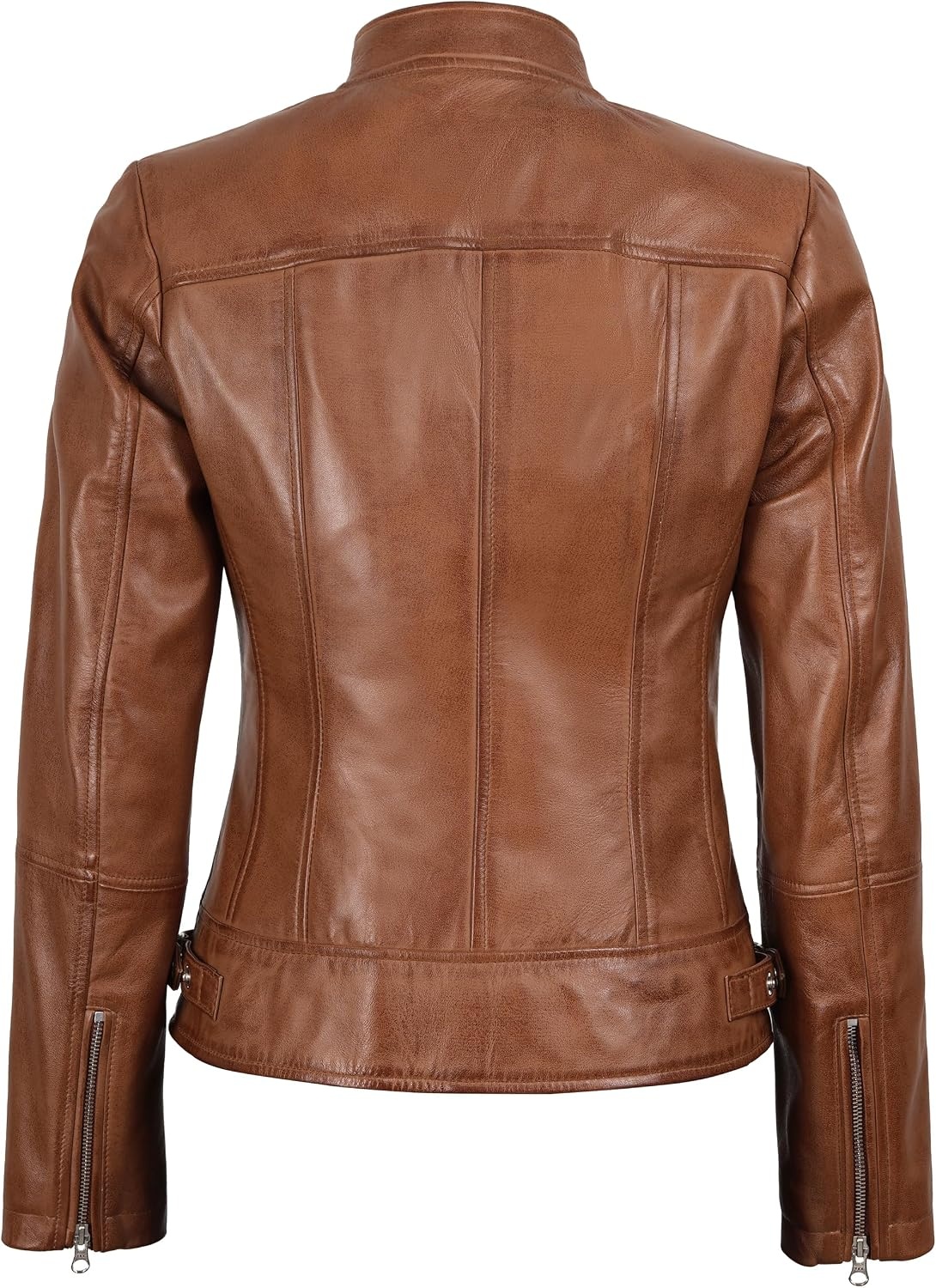image:imageWomens Leather Jacket Real Lambskin Cafe Racer Style Leather Jackets for WomenAmy Brown Leather Jacket Women