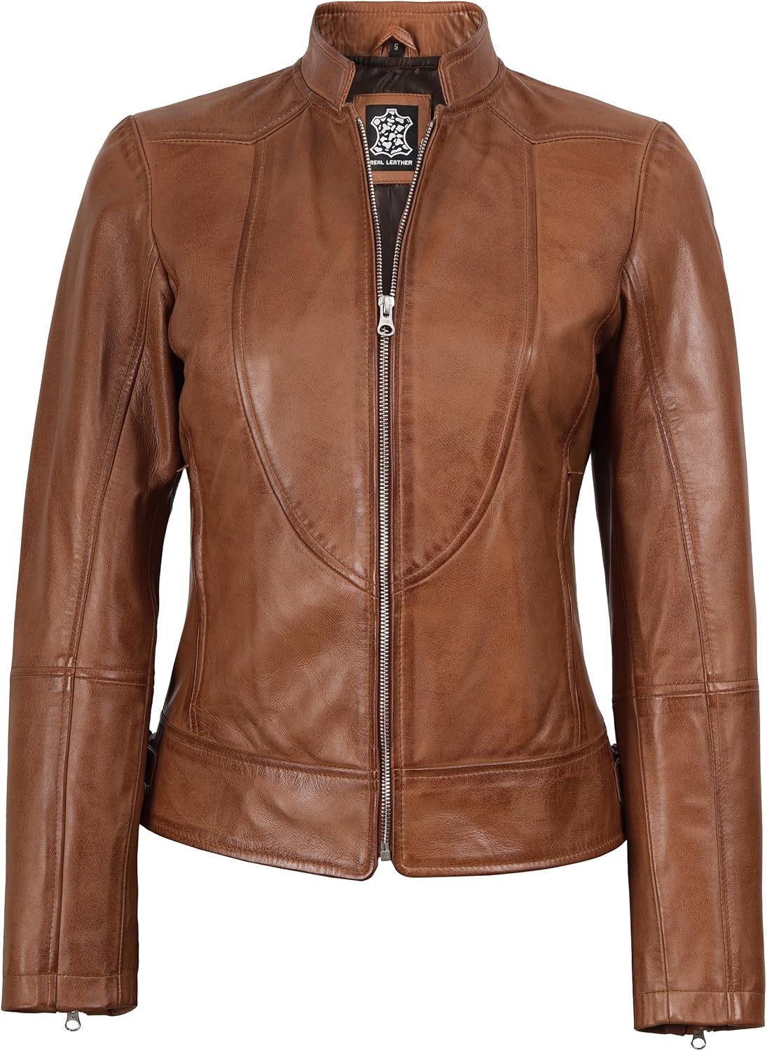 image:imageWomens Leather Jacket Real Lambskin Cafe Racer Style Leather Jackets for WomenAmy Brown Leather Jacket Women