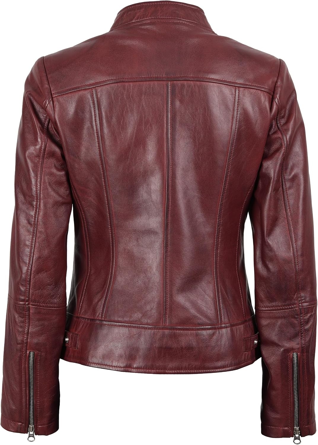 image:imageWomens Leather Jacket Real Lambskin Cafe Racer Style Leather Jackets for WomenAmy Burgundy Leather Jacket Women