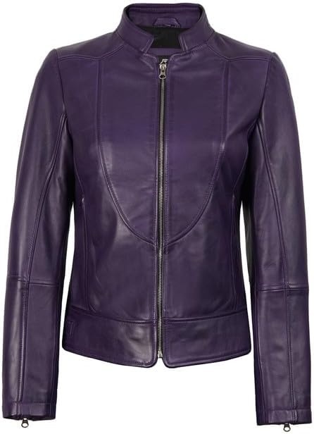 image:imageWomens Leather Jacket Real Lambskin Cafe Racer Style Leather Jackets for WomenAmy Purple Leather Jacket Women
