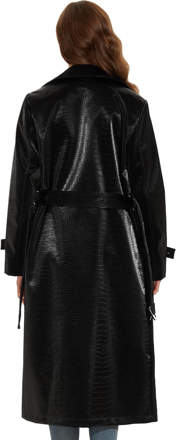 image:imageWomens Leather Trench Coat Faux Motorcycle Plus Size Moto Biker Jacket Short Lightweight Vegan Pleather FashionJet Black