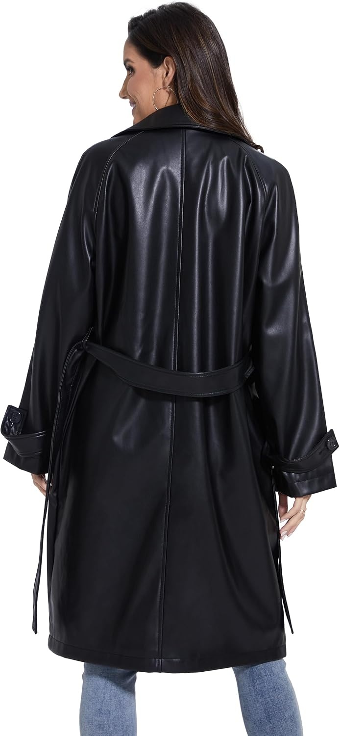 image:imageWomens Leather Trench Coat Faux Motorcycle Plus Size Moto Biker Jacket Short Lightweight Vegan Pleather FashionRaven