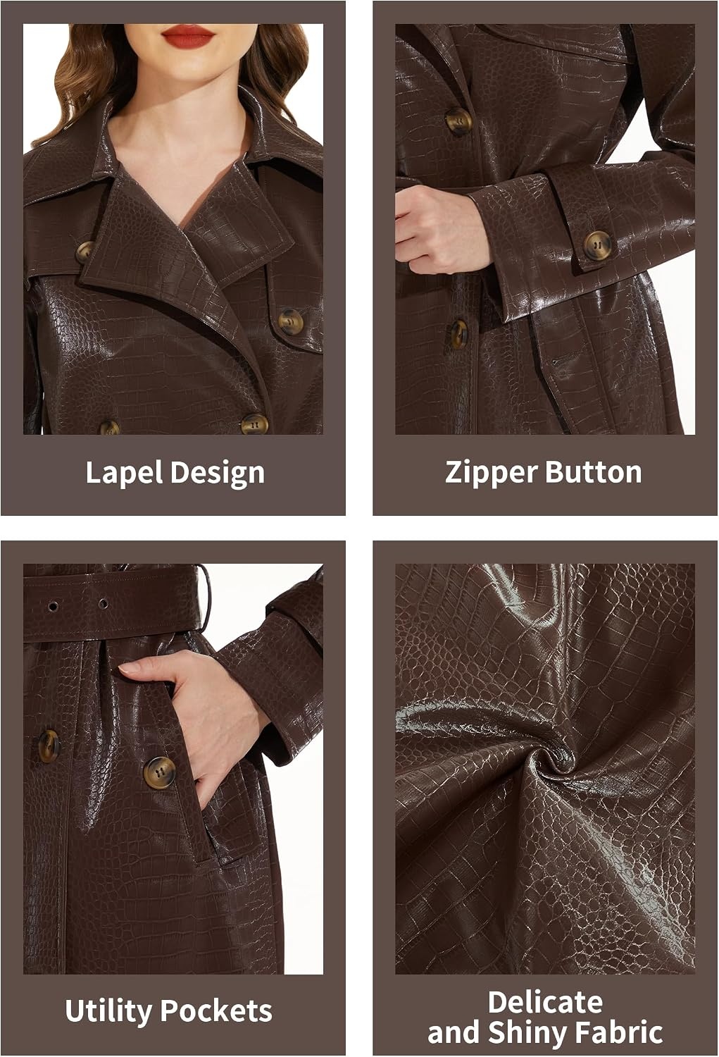 image:imageWomens Leather Trench Coat Faux Motorcycle Plus Size Moto Biker Jacket Short Lightweight Vegan Pleather FashionWine Red