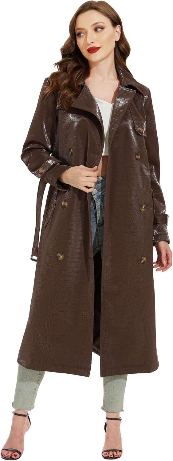 image:imageWomens Leather Trench Coat Faux Motorcycle Plus Size Moto Biker Jacket Short Lightweight Vegan Pleather FashionWine Red