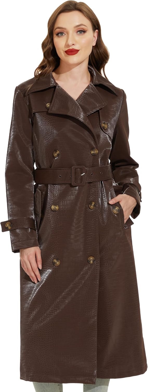 image:imageWomens Leather Trench Coat Faux Motorcycle Plus Size Moto Biker Jacket Short Lightweight Vegan Pleather FashionWine Red