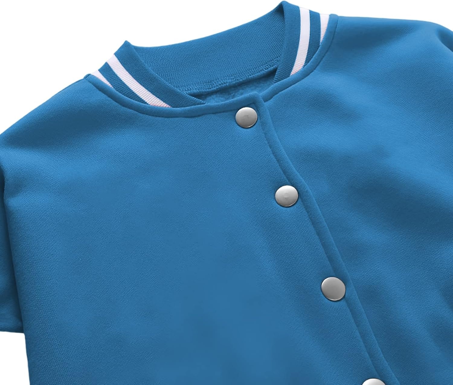 image:imageXaspee Womens Casual Baseball Jacket Faux Leather Colorblock Button Crop Bomber JacketBlue