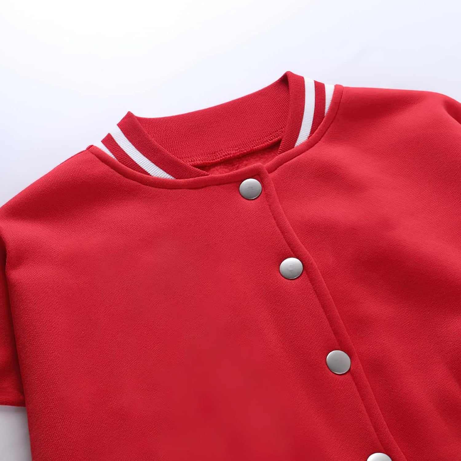 image:imageXaspee Womens Casual Baseball Jacket Faux Leather Colorblock Button Crop Bomber JacketRed