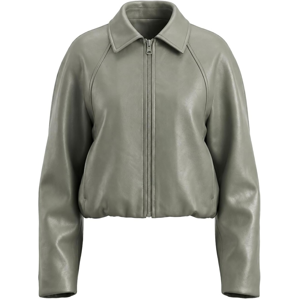 image:imageBellivera Womens Oversized Faux Leather Bomber Motorcycle Casual Jacket Windproof Shell Relaxed Drop Shoulder Snap Zip Closure Urban Street Style Versatile Travel Commute Spring Autumn WearGrey Faux Leather Coat