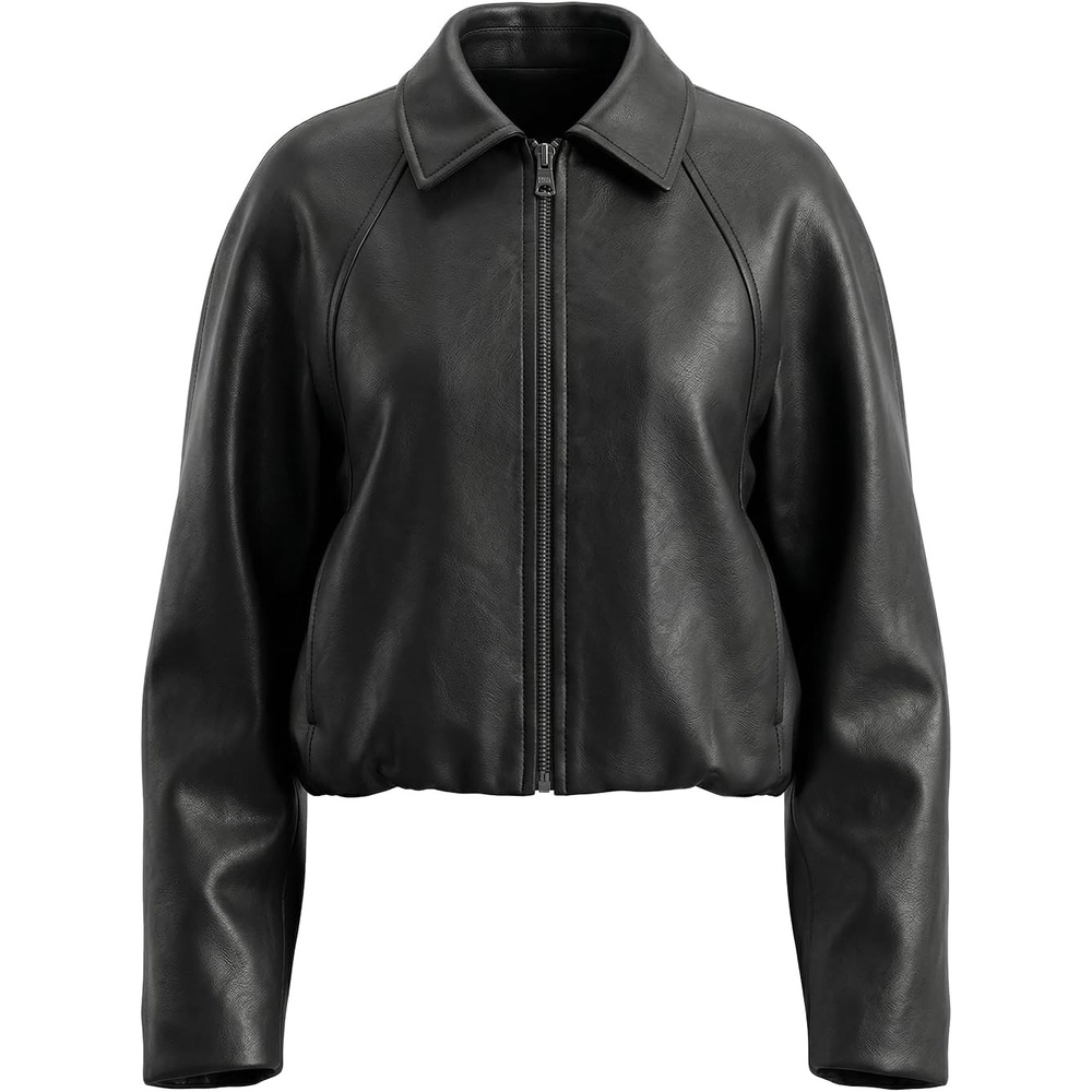 image:imageBellivera Womens Oversized Faux Leather Bomber Motorcycle Casual Jacket Windproof Shell Relaxed Drop Shoulder Snap Zip Closure Urban Street Style Versatile Travel Commute Spring Autumn WearBlack Faux Leather Coat