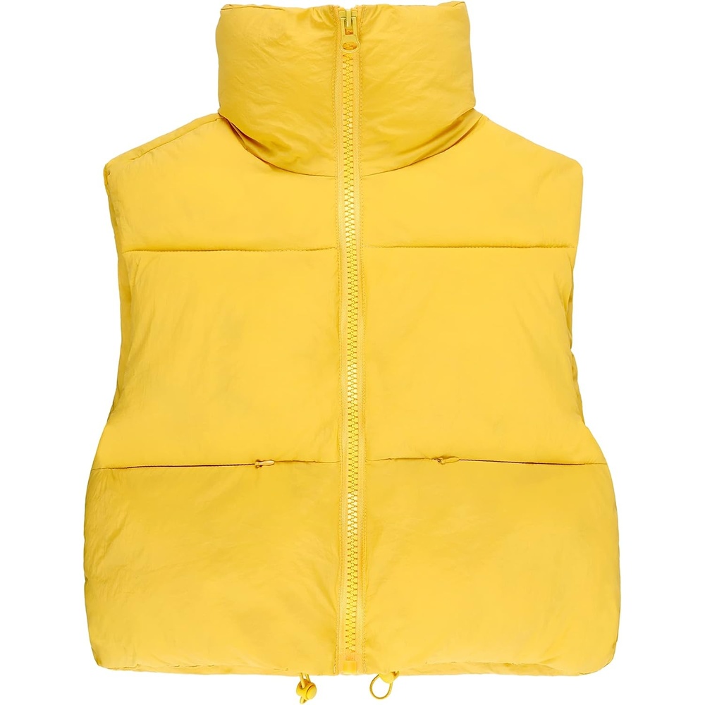 image:imageCropped Puffer Vest Women Zip Up Stand Collar Sleeveless Padded Crop Puffy VestsMustard