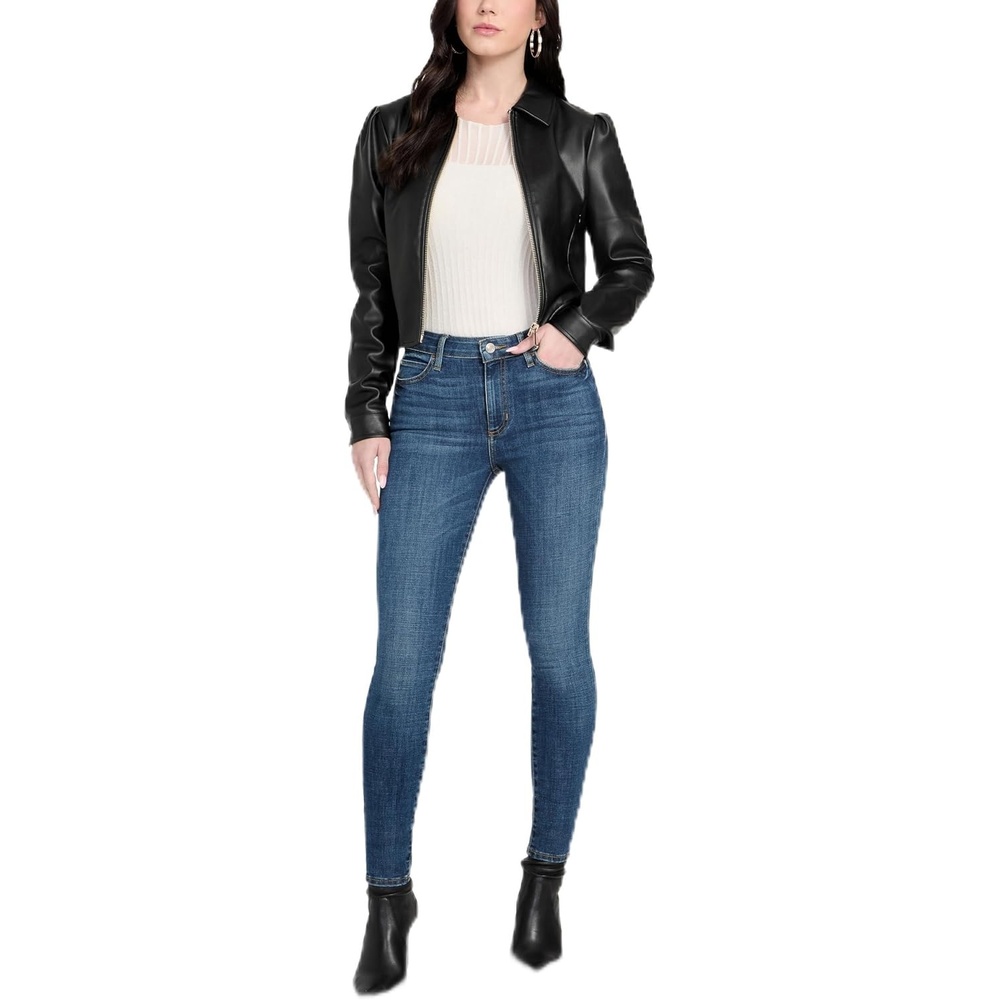 image:imageGUESS Womens Fancy Zipped Faux Leather Biker JacketJet Black