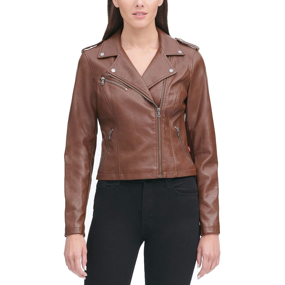 image:imageLevis Womens Classic Faux Leather Moto JacketCognac Beige