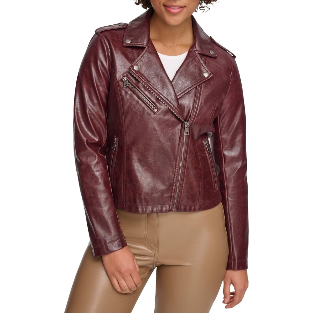 image:imageLevis Womens Classic Faux Leather Moto JacketOxblood Gloss Pu
