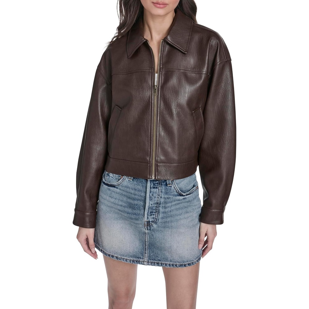 image:imageLevis Womens Relaxed Fit Zip Front JacketDark Brown Faux Leather