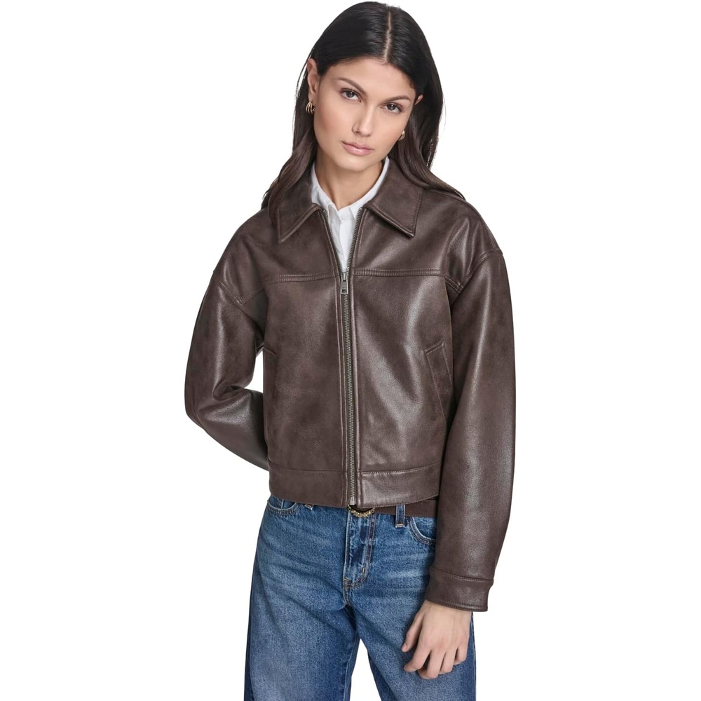 image:imageLevis Womens Relaxed Fit Zip Front JacketDark Brown Faux Suede