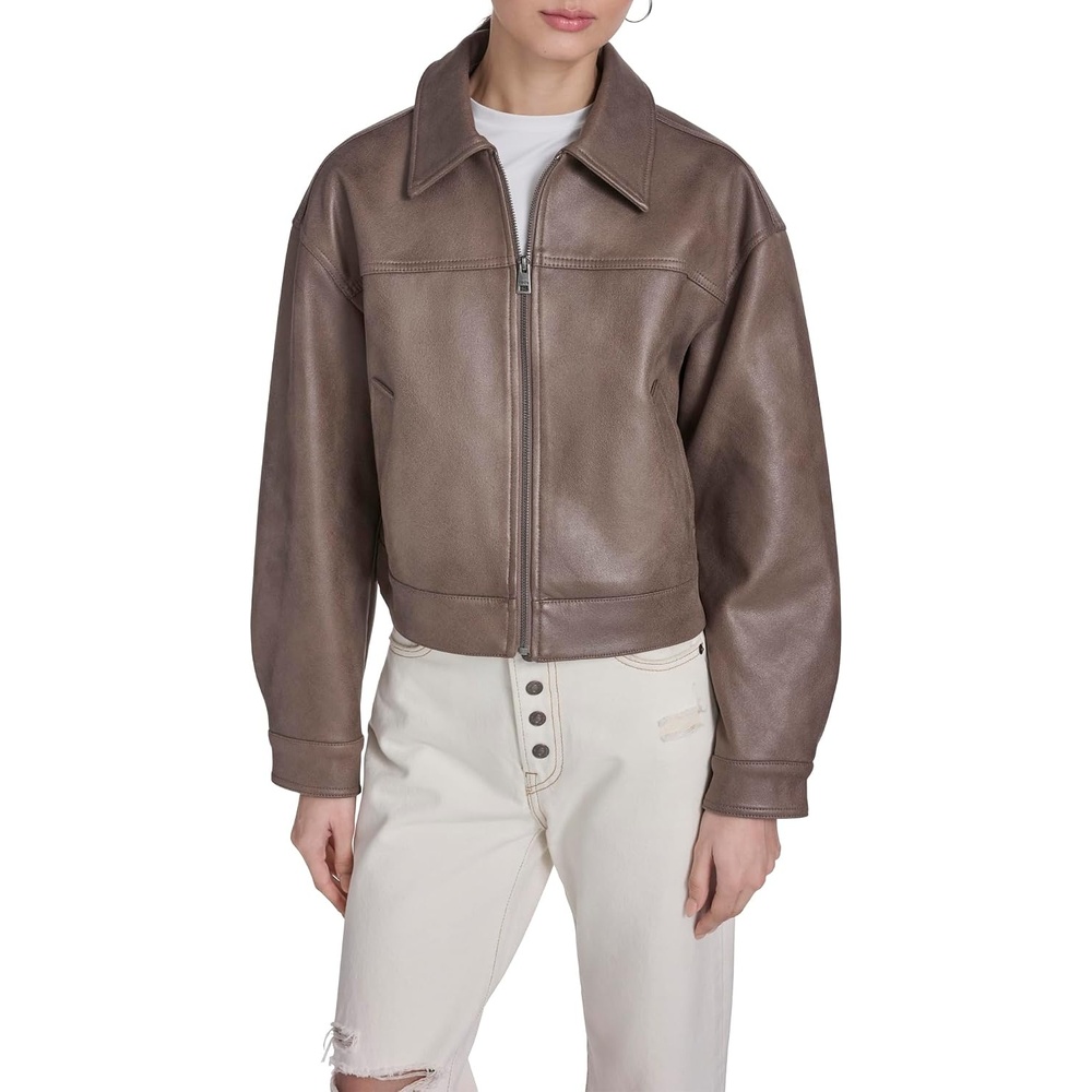 image:imageLevis Womens Relaxed Fit Zip Front JacketPine Bark Faux Suede