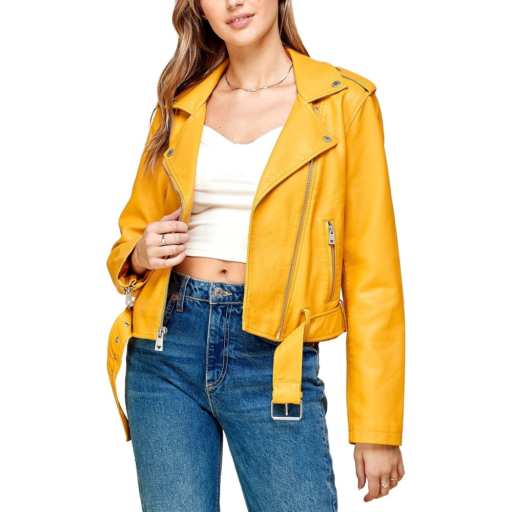 image:imageMBJ Womens Faux Leather Zip Up Moto Biker Jacket With Stitching DetaiLWjc1849mustard