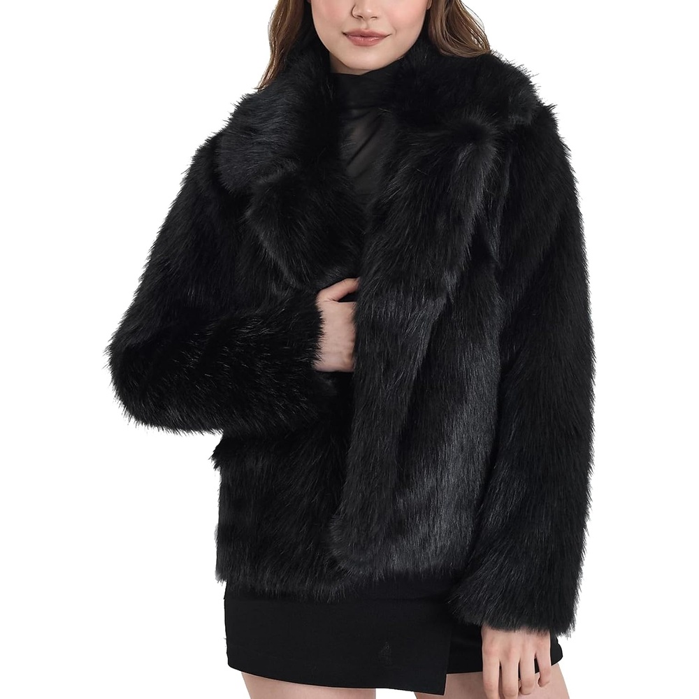 image:imageWomens Faux Fur Coat Lapel Winter Jacket Fluffy Shaggy Coats Faux FurSnap Buttonwith PocketsShort CoatWarmMachine WashableEco FriendlyCasualLuxuryWinter Coats for WomenBlack