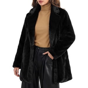 Allegra K Women’s Faux Fur Coat Lapel Warm Winter Casual Long Fluffy Jacket | Classic Open Front Design, Loose Fit, Spring Fall, Formal, Mid-thigh, Coffee Shop, Work Office(Black)