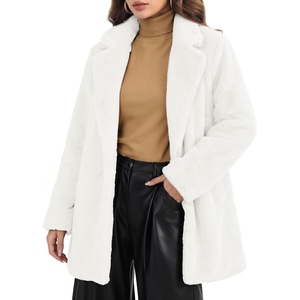 Allegra K Women’s Faux Fur Coat Lapel Warm Winter Casual Long Fluffy Jacket | Classic Open Front Design, Loose Fit, Spring Fall, Formal, Mid-thigh, Coffee Shop, Work Office(White)