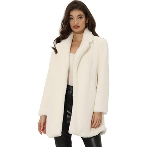 Allegra K Women’s Faux Fur Coat Lapel Warm Winter Casual Long Fluffy Jacket | Classic Open Front Design, Loose Fit, Spring Fall, Formal, Mid-thigh, Coffee Shop, Work Office(Beige)
