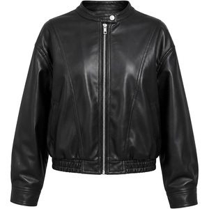 Bellivera Women’s Oversized Faux Leather Bomber Motorcycle Casual Jacket | Windproof Shell Relaxed Drop Shoulder Snap Zip Closure Urban Street Style Versatile Travel Commute Spring Autumn Wear(Black Casual Coat)