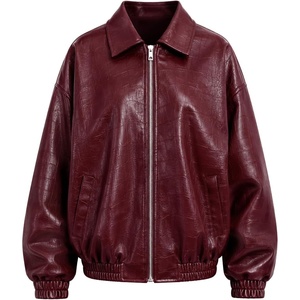 Bellivera Women’s Oversized Faux Leather Bomber Motorcycle Casual Jacket | Windproof Shell Relaxed Drop Shoulder Snap Zip Closure Urban Street Style Versatile Travel Commute Spring Autumn Wear(Wine Oversized Coat)